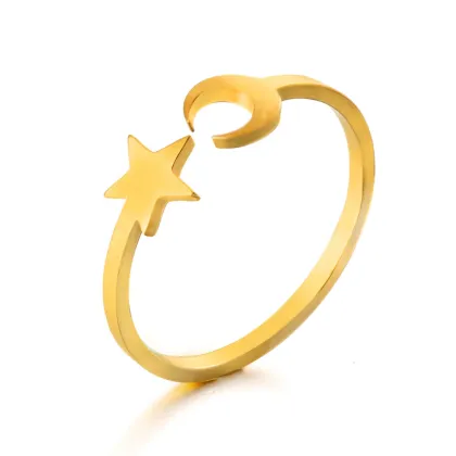 Exquisite Gold Plated Star and Moon Cuff Ring for Women