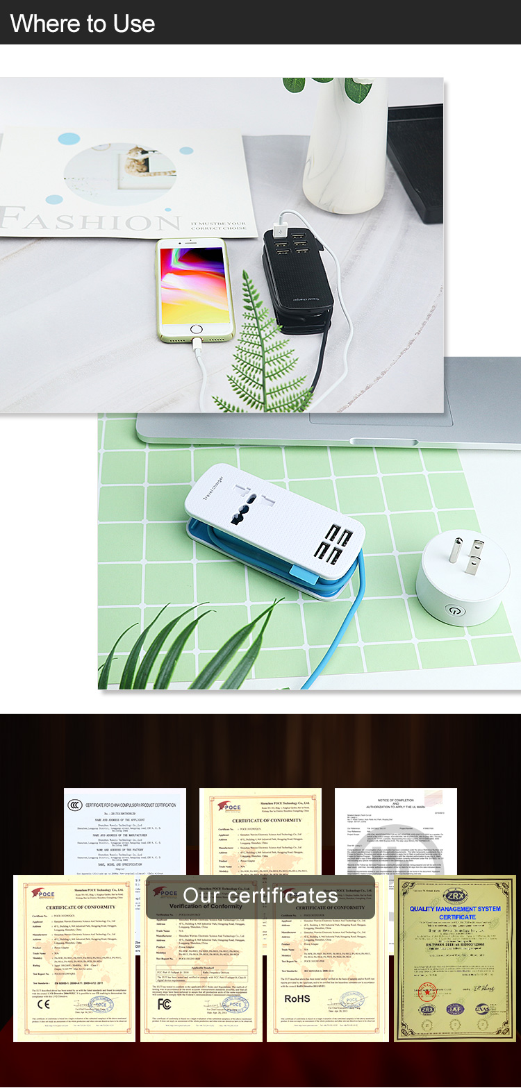 factory wholesale qc3.0 multi-usb fast travel charger