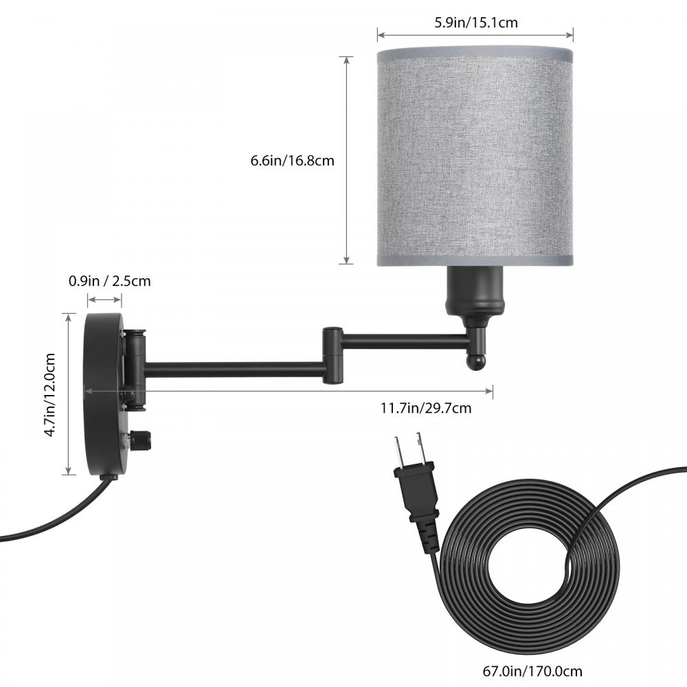 Grey Plug In Wall Sconce