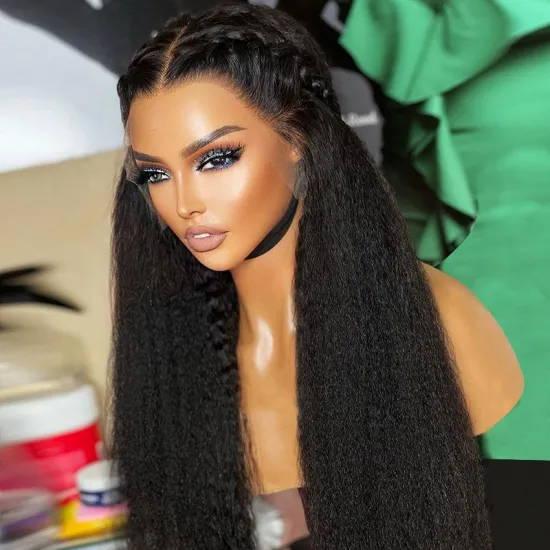 Kinky Straight 250% Density Brazilian Raw Virgin Human Hair Wig with Swiss Lace Front - 13x4 Lace Human Hair Wig