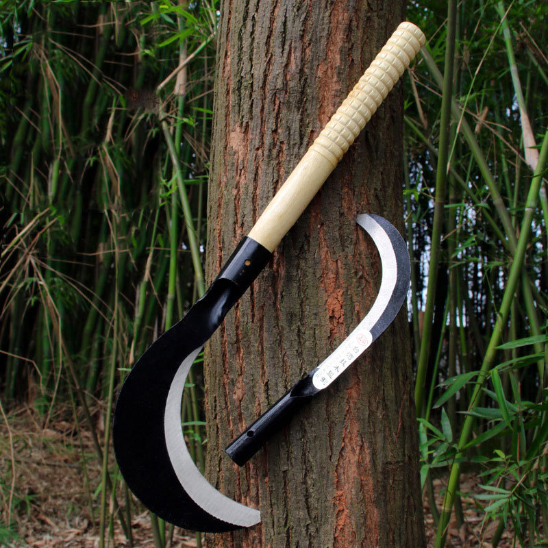 long handle grain weeding sickle  grass sickle agricultural wood handle sickle