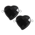 Black Obsidian 25mm Faceted Heart Connector for Jewelry Making Stone Links with Double Loops