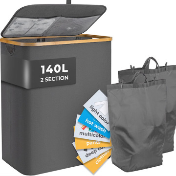 140L Extra Large Laundry Basket with Lid: A Convenient 2-Section Hamper with Handle and Removable Bags for Easy Dirty Clothes Management