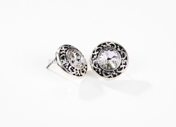 Neoglory Jewelry SENSITIVE Antique Silver Color Plate Crystal From Swarovski with Textured Design Setting Post Earring