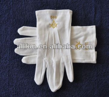 100% white cotton masonic gloves with embroidery