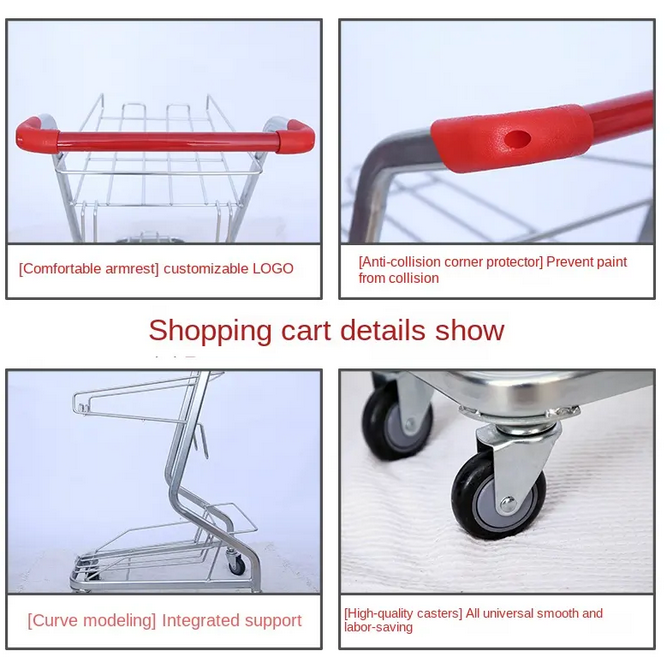 Supermarket Trolley With Three Plastic Basket Shopping Cart