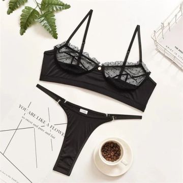 Womens Mesh Lace Lingerie Set: Fashion Bra and Panty Briefs