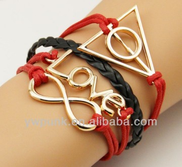 Supply DIY fashion handmade lots thwartwise LOVE triangle infinite 8 sign bracelets braided China celebrity red jewelry