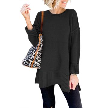 Women's Casual Crew Neck Side Split Pullover Sweater