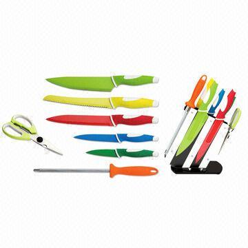 Colorful handle kitchen knife set with acrylic block