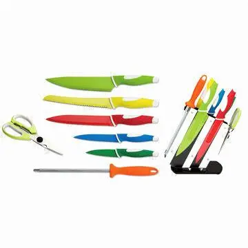 Colorful handle kitchen knife set with acrylic block
