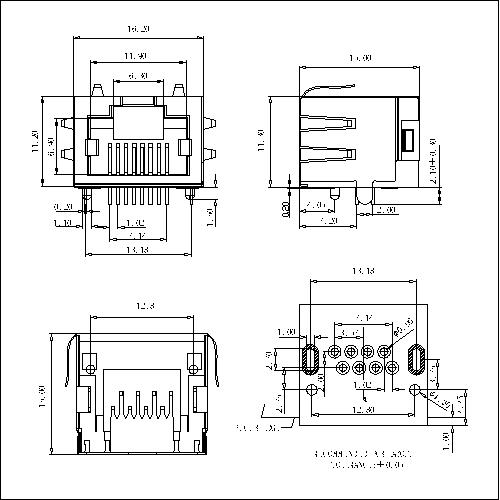 ATRJ5621-8P8C-X-C-A-A-002 RJ45 JACK Side Entry, 1X1Port Shield With EMI& Without LED Ultrathin Type