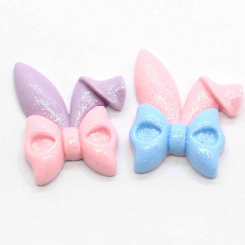 Kawaii Resin Cabochons Flatback Candy Colors Ribbon Knot Bow Animal Rabbit Ear Patch Sticker Ornament Accessories