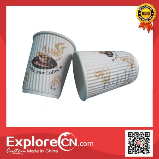 Corrugated paper coffee cup with lid