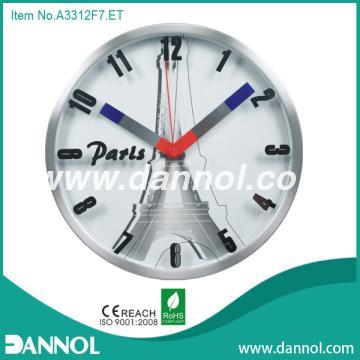 12\" Quartz Metal Wall Clock with  Eiffel Tower Image