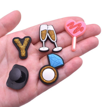 Gold Glitter English Numbers PVC Shoe Charms for Adults' Sandals & Slippers (UK Sizes)