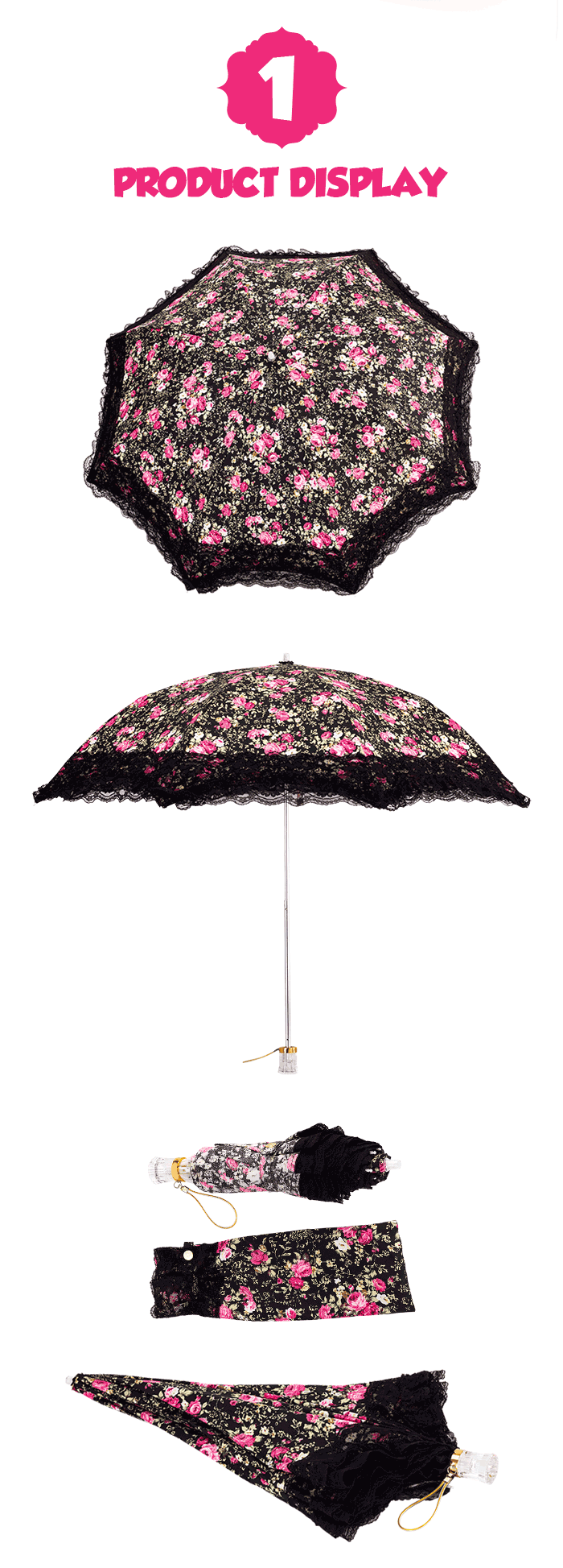 Parapluie pliant avec poignée incurvée