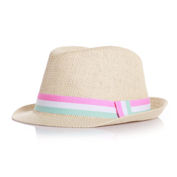Panama Wide Brim Ribbon Beach Cap Summer Trilby Fedora Straw hat for kids children