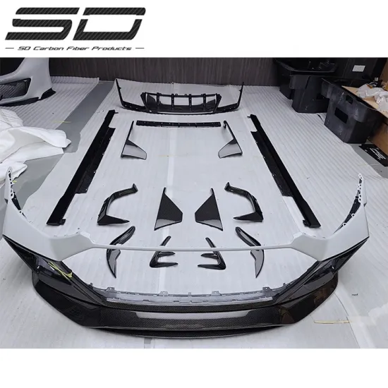 Upgrade Facelift Dry Carbon Fiber Front Bumper Rear Diffuser Body Kit with Grille Set for Audi RS6 Style