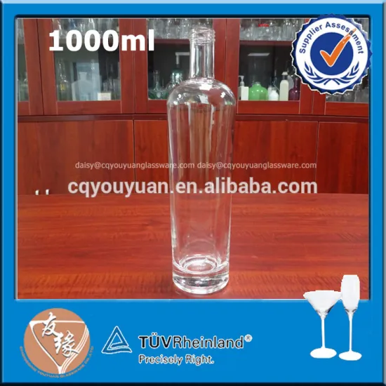 Fancy empty soda lime glass 1l wine bottle screw cap