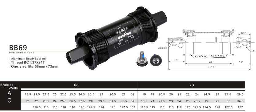 Square BB Bike Bottom Locket Set Square Taper Bottom Brackets Alloy Light Bike Component