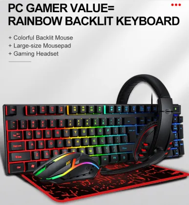 4 in1 wired keyboard and mouse headset set