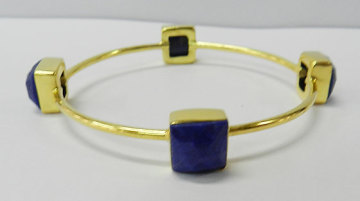 925 Sterling Silver Lapis Lazuli Bezel Setting Bangle