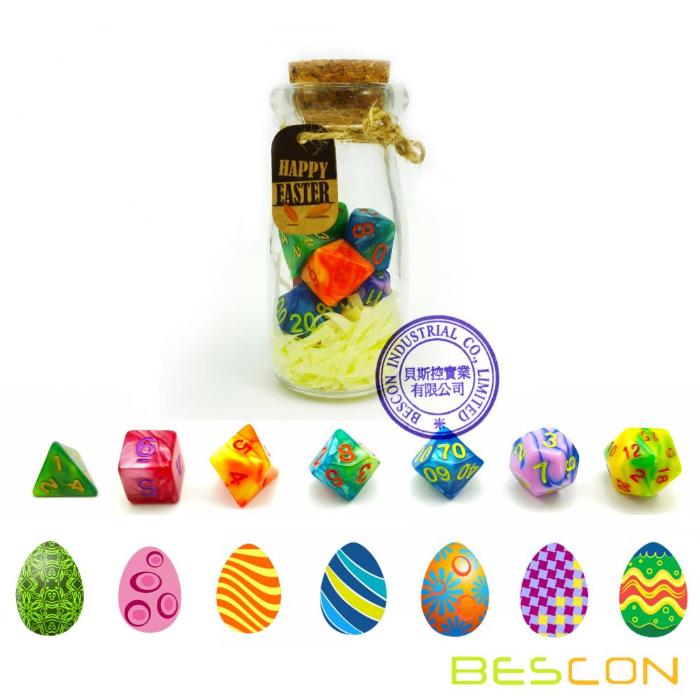 Bescon Ostern Würfel Polyhedral Würfel 7pcs RPG Set in Glas, RPG Würfel Set d4 d6 d8 d10 d12 d20 d% Set von 7 Ostern Würfel-DnD Würfel