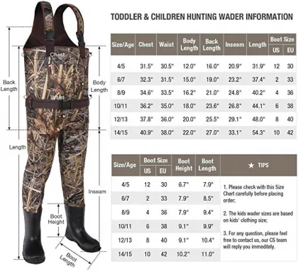 Kids camouflage 4mm neoprene fishing chest waders