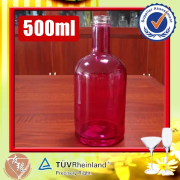 Boston round 500ml fancy liquor red glass bottle for sale