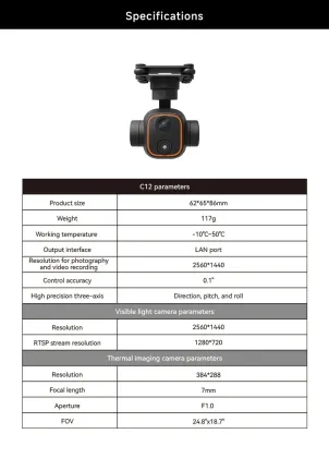 Skydroid C12 Camera: 2K High Definition Three-axis Stabilized Drone with Light Gimbal