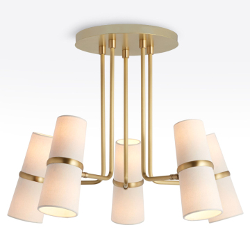 Customized Brass Fabric Shades Chandelier for Dining and Living Rooms