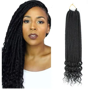 Synthetic Hair Extension Straight Goddess Locs with Curly End Crochet Hair Faux Locs Hair 20 INCH Ombre Color