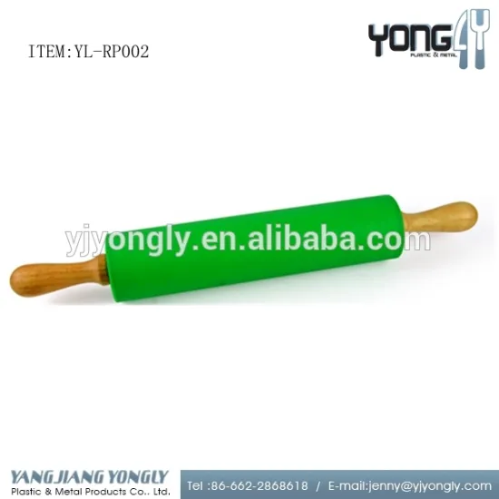 Food assurance rolling pin with wooden handle, non-stick surface silicone rolling pin