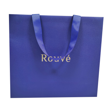 Blue embossed foil logo texture paper shopping bags