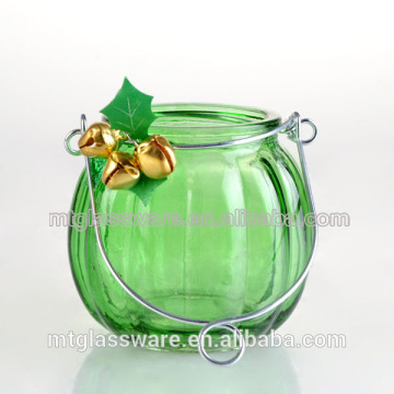 Holiday green outdoor Christmas with bell design hanging hurricane lamps