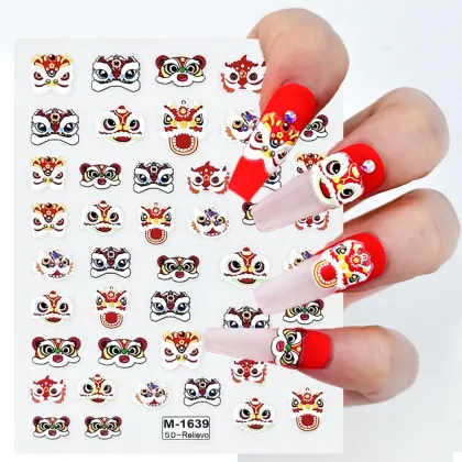 Custom OEM Chinoiserie Nail Stickers with Chinese Lion Dance Design