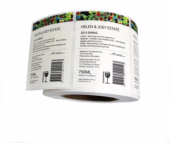 Custom Printed Self Adhesive Wine Bottle Label