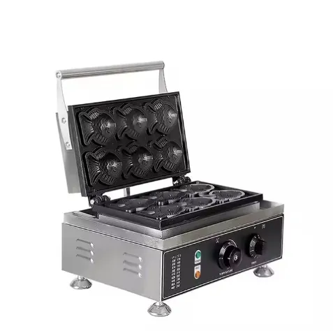 Electric Waffle Maker for Japanese and Korean Snacks: Taiyaki - 6 Piece Fish Shaped Maker