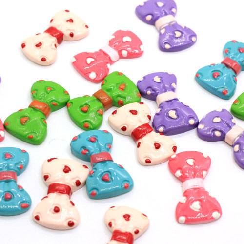 Colorful Spotted Bowknot Heart Painted Resin Cabochon For DIY Toy Craft Decoration Or Girls Bedroom Decor