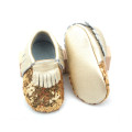 Sequined Real Leather Patchwork Baby Moccasins