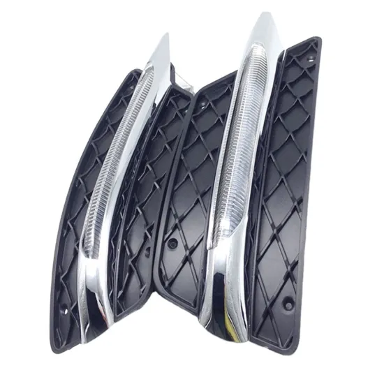 L&R Front Bumper Grill Molding with LED Fog Driving Light DRL for Mercedes Benz