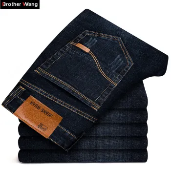 Brother Wang Brand New Men's Black Jeans Business Fashion Classic Style Elastic Slim Trousers Male