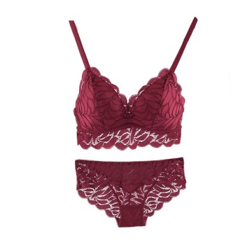 wire free floral lace padded bra panty set