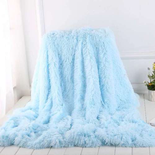 Bonenjoy Blankets on Bed Solid Color Long Hair Blankets Soft Blue Color Flannel Fleece Thow Blankets on Sofa Queen Size Plaids