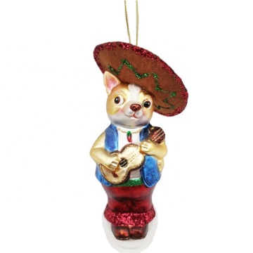 Colorful Glass Christmas Animal Ornaments: Dogs Playing Guitar - Unique Holiday Décor