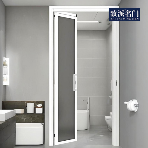 Extremely narrow swing door bathroom with minimalist design