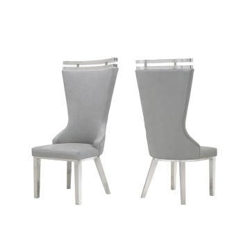 High Back Grey Banquet Chair - PU Leather Upholstered with Stainless Steel Legs for Dining