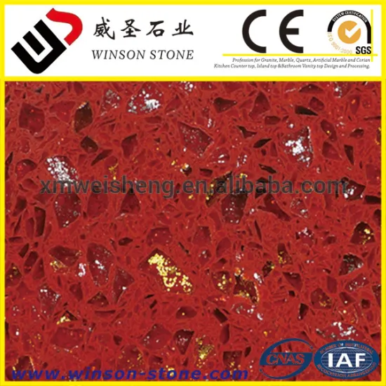 Colorful Artificial aura crystal shining red Synthetic quartz stone slab for table top kitchen sink on sale