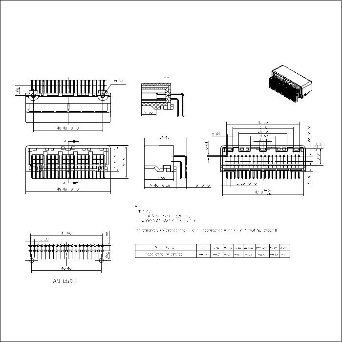 AUTO-40SN-AA-X P2.2X3 40P Automotive Right Angle Male Connector